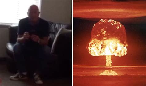 The footage, captured at a home near Glasgow, UK last Friday, shows Scotsman Billy Fraser growing increasingly agitated while the apocalyptic news reel plays out on the TV. . Fake nuclear attack prank